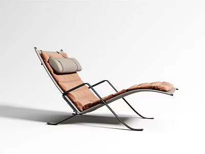 Modern Lounge Chair With Brown Leather Cushion And Black Metal Frame Design 3d model