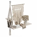 Bohemian Decorative Ornament Set With Macramé Wall Hanging Plant Hanger Lamp And Shelf Decor