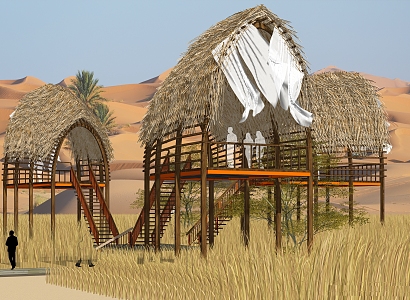 Wheat field thatched gallery observation platform pavilion 3d model