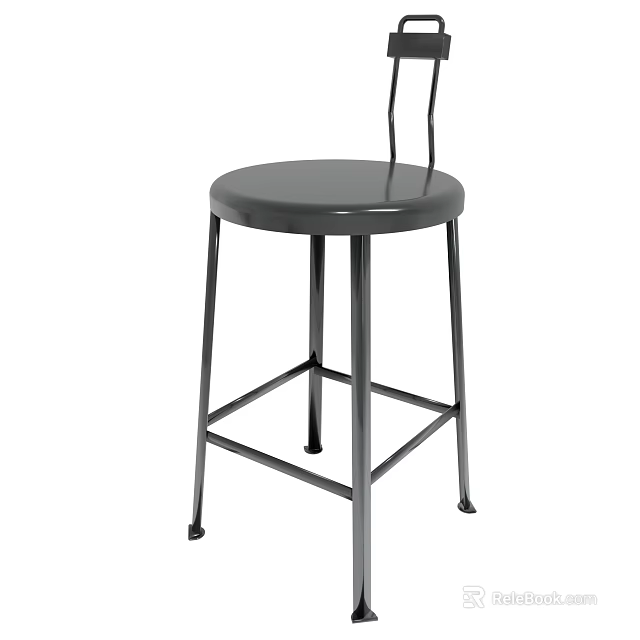 Gray Round Seat Stool With Sturdy Metal Frame And Modern Design 3d model 