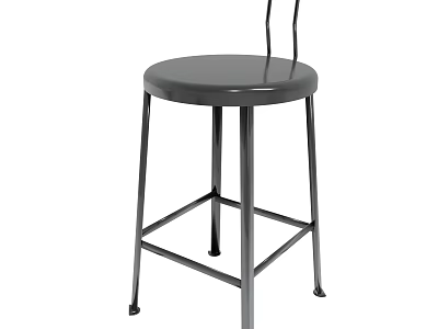 Gray Round Seat Stool With Sturdy Metal Frame And Modern Design 3d model