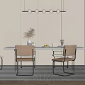 Modern Dining Table Set With Chairs Hanging Light Round Bulbs And Decorations 3d model