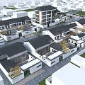 Modern Chinese Style Boutique Hotel Buildings With Traditional Roofs And Courtyards