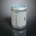Modern Cylindrical Device With Silver Gray Body Blue Top And Yellow Accents