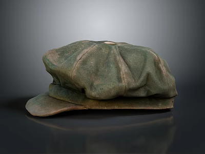 Vintage Green Fabric Newsboy Cap With Classic Pleated Design And Retro Style 3d model