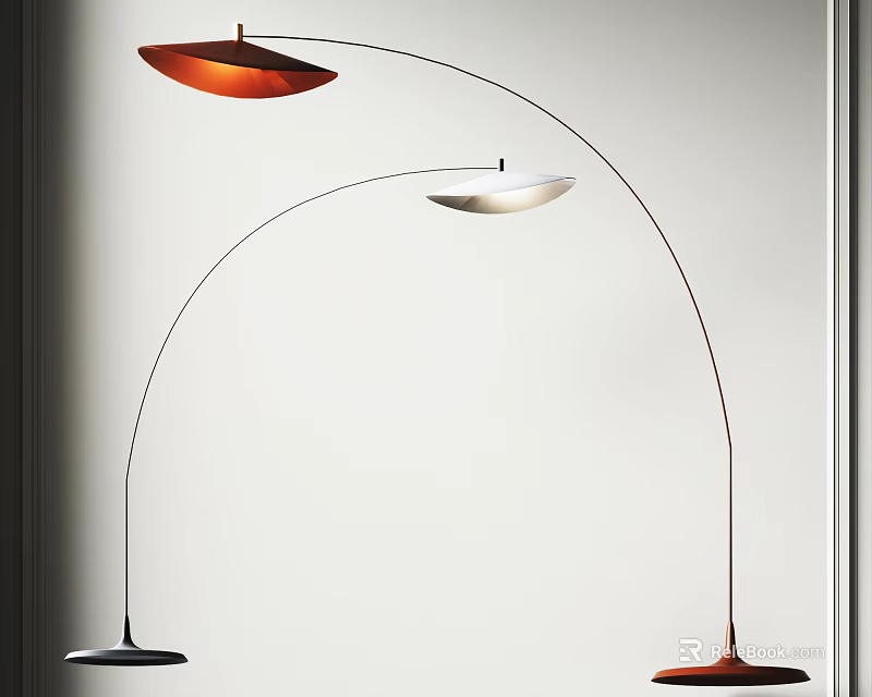 Modern Arched Floor Lamps With Orange And White Shades For Interior Decor 3d model 
