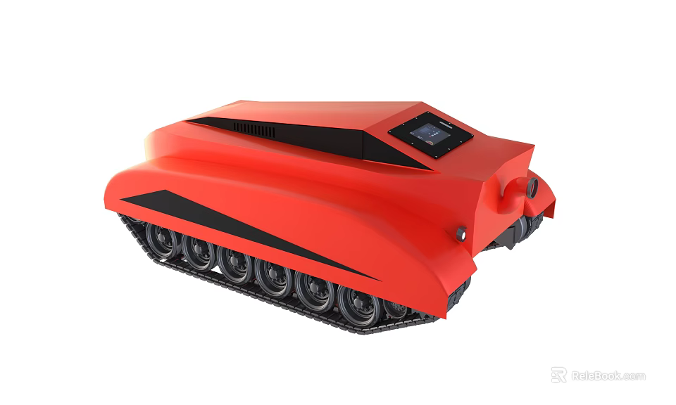 Modern Red Functional Vehicle With Tracks And Control Panel Design 3d model