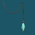 Green Glass Shade Chandelier With Metal Frame Chain And Spiked Base In Deep Blue Background