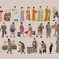 Group Of Ancient People In Traditional Attire With Diverse Poses And Actions