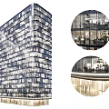 Modern High Rise Office Building With Glass Facade And Interior Workspace Lighting