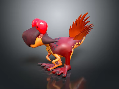 Vibrant Red Dinosaur Game Movie Character With Orange Tail Big Eyes Yellow Details And Claws 3d model