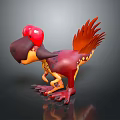 Vibrant Red Dinosaur Game Movie Character With Orange Tail Big Eyes Yellow Details And Claws