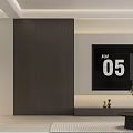 Modern Living Dining Room Interior With Dark Wall TV Cabinet Potted Plant And Area Rug