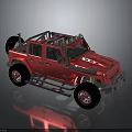 Red Off-Road Vehicle With Roof Rack LED Lights And Large Tires Design
