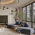 Modern Warm Living Room Interior With Comfortable Sofas Marble Table And Exquisite Ceiling Design