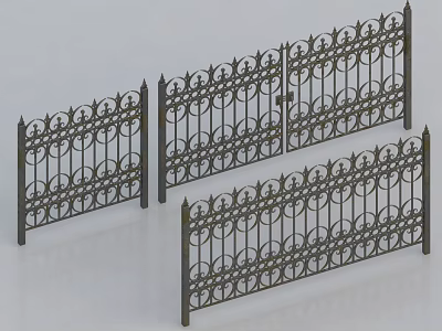 Ornate Wrought Iron Railings With Intricate Circular Patterns For Garden Fencing 3d model