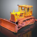 Yellow Rusty Bulldozer With Metal Blade Tracks And Vintage Construction Look