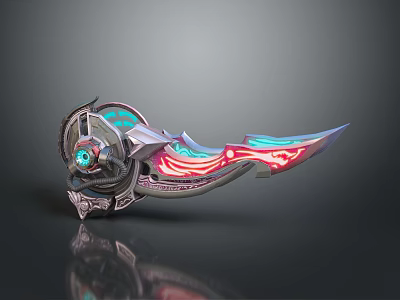 Futuristic Fantasy Blade With Glowing Blue Pink Hues Mechanical Structure And Energy Core 3d model