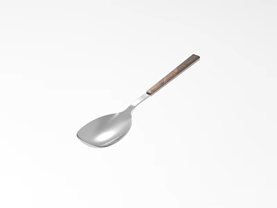 Essential Stainless Steel Dinnerware Set With Wooden Handle Spoon For Home Kitchen 3d model