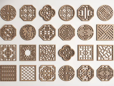 Collection of Traditional Chinese Wooden Lattice Windows With Diverse Designs 3d model