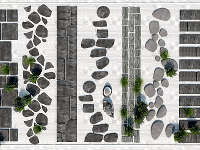 Stepping Stones Design In Garden Courtyard With Irregular Stone Arrangement Slate Pathways And Green Plants 3d model