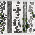 Stepping Stones Design In Garden Courtyard With Irregular Stone Arrangement Slate Pathways And Green Plants