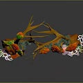 Colorful Decorative Arch With Branches Orange Flowers Green Leaves Purple Shells And Pink Clouds