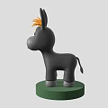 Decorative Small Gray Donkey Figurine With Orange Mane On Green Base