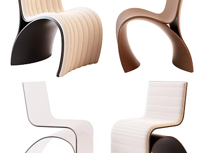 Modern Stylish Dining Chairs With Streamlined Design Striped Upholstery And Various Colors 3d model