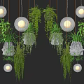 Stylish Interior Decor With Multiple Hanging Basket Green Plants And Round Pendant Lights