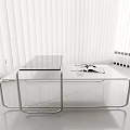 Modern Glass Top Coffee Table With Metal Frame In Bright Interior With White Blinds And Magazines