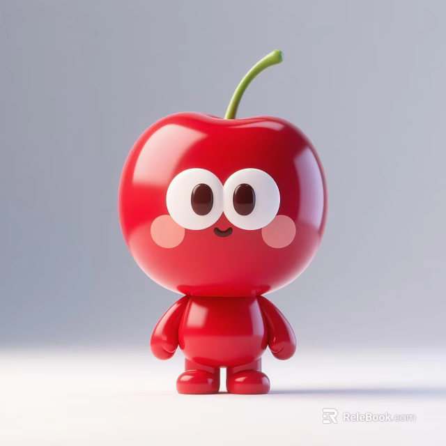 Cute Red Cherry Shaped Cartoon Decorative Ornament Set With Adorable Design For Home Decor 3d model 