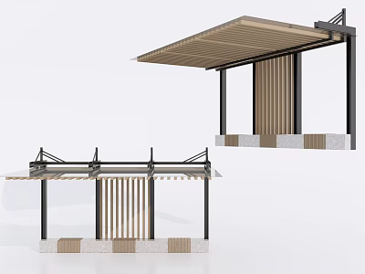 Modern Garden Landscape Pergola Design With Wooden Structure Metal Frame And Stone Base 3d model