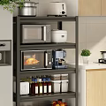 Black Multi tier Kitchen Cabinet Shelf With Microwave Rice Cooker And Coffee Maker