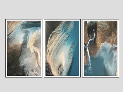 Three Panel Aerial Natural Landscape Wall Art With River Mountain Texture 3d model