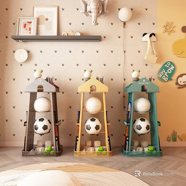 Colorful Kids Toy Storage Racks with Balls and Small Items for Home Decor Organizers 3d model 