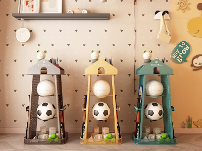 Colorful Kids Toy Storage Racks with Balls and Small Items for Home Decor Organizers 3d model