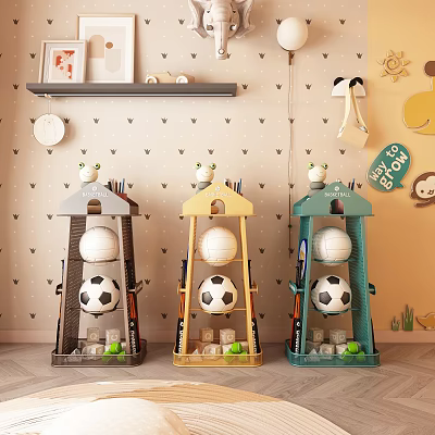 Colorful Kids Toy Storage Racks with Balls and Small Items for Home Decor Organizers 3d model