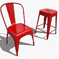 Red Metal Leisure Chair And Stool Modern Design For Casual Seating
