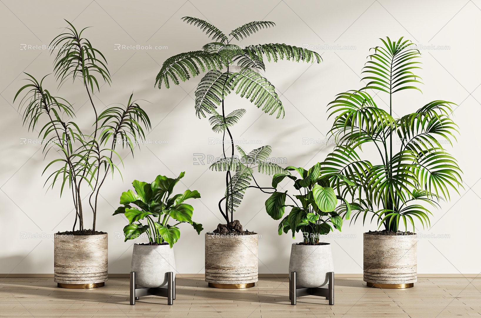 Green plant potted combination 3d model