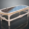 Elegant Oval Coffee Table With Glass Top Marble Frame And Gold Accents Unique Leg Structure