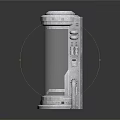 Cartoon Scene Futuristic Transparent Cylindrical Device With Silver Blue Control Panel And Curved Pipe