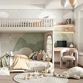 Kids Room Interior With Bunk Bed Cloud Star Wallpaper Desk Chair And Stuffed Toys