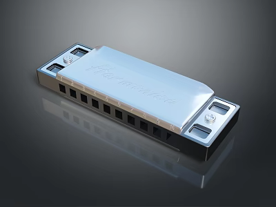 High Quality Shiny Metal Harmonica With Black Frame Multiple Holes And Smooth Surface 3d model