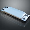 High Quality Shiny Metal Harmonica With Black Frame Multiple Holes And Smooth Surface 3d model