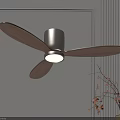 Illuminated Ceiling Fan Chandelier with Wooden Blades Metal Body Light Wall and Dried Flowers Vase