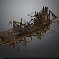 Futuristic Cosmic Spaceship With Copper Exterior And Mechanical Sail Designs