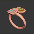 Rose Gold Ring With Heart Shaped Design Red Heart And Crystal Inlaid