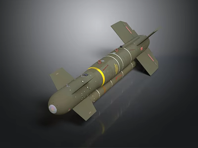 Green Aerospace Rocket Vehicle With Yellow Ring And Tail Fins 3D Rendering 3d model