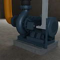 Industrial Pump With Electric Motor And Yellow Pipeline On Concrete Base